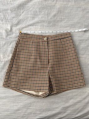 High-Waist Houndstooth Mini Shorts - Brown Black Cream